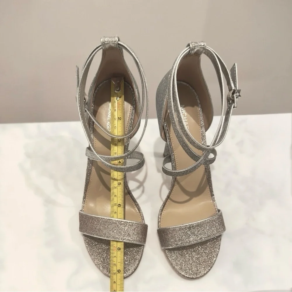 MICHAEL KORS Astrid 2-Tone Glitter Embellished Ankle Wrap Evening Sandal 37.5